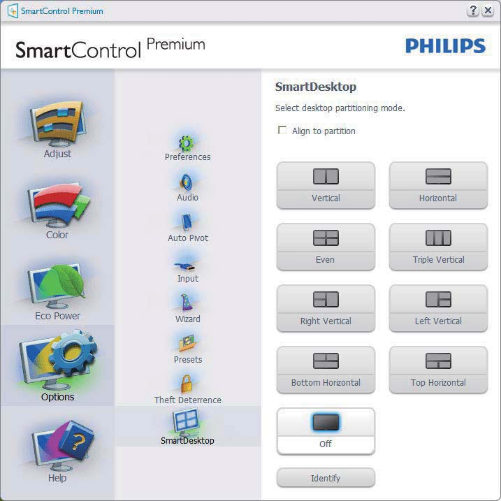 3. Bildeoptimering 3.4 SmartDesktop er i SmartControl Premium. Installer SmartControl Premium og velg SmartDesktop fra Alternativer. området og justeres automatisk.
