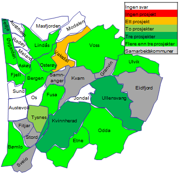 3. Utfordringsbilde i lys av indikatorene pr. analyseområde 3.1 Hordaland fylke befolkning og registrerte samhandlingsprosjekter I Hordaland er det 481.897 innbyggere (pr. 01.01.2011).