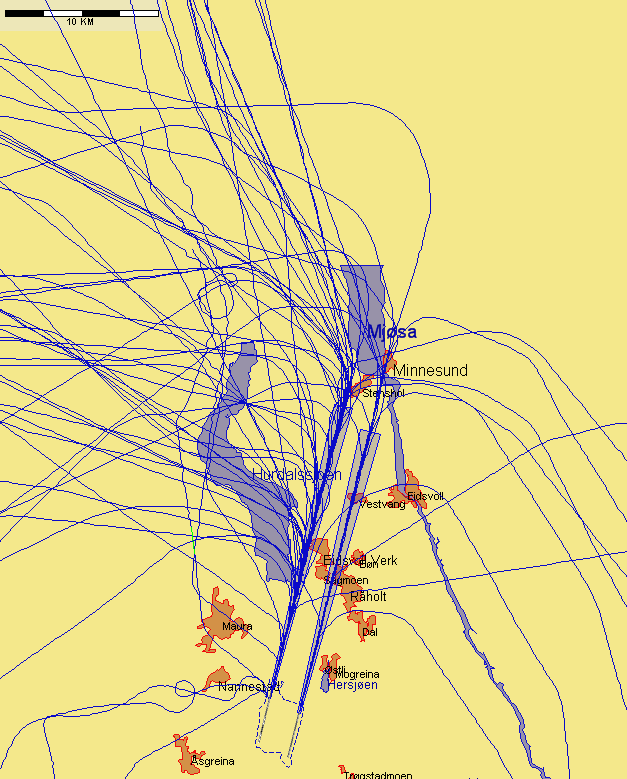 Landinger fra nord med andre flytyper, eksempeldag med sørlig trafikkretning hele dagen Figur 5. Fredag 11.