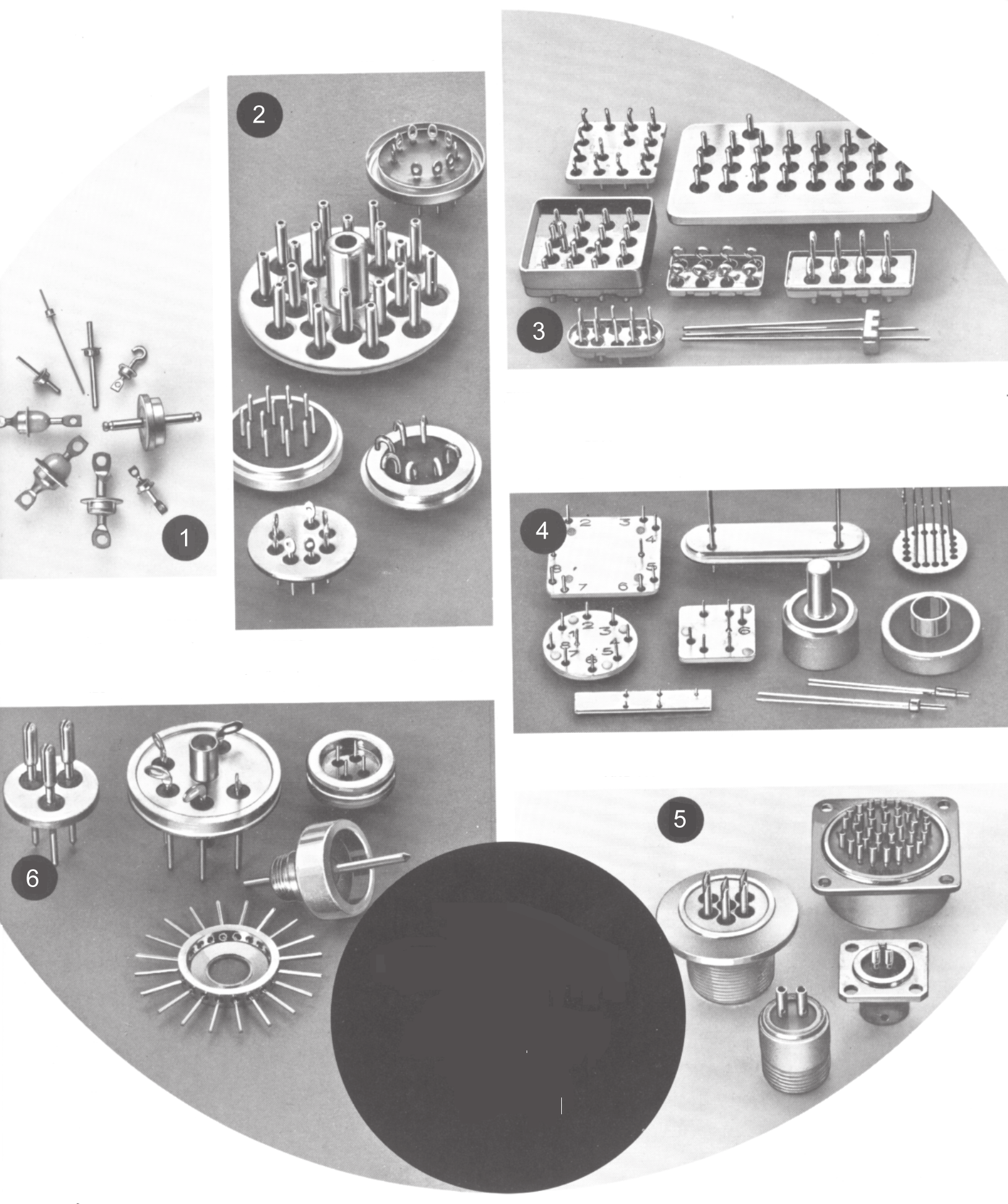 9 solerte gjennomføringer Hermetiske 2. Standard multi gjennomføringer 3. Relé baser 4. Baser for halvledere, krystaller, etc. 1. Standard gjennomføringer 6.