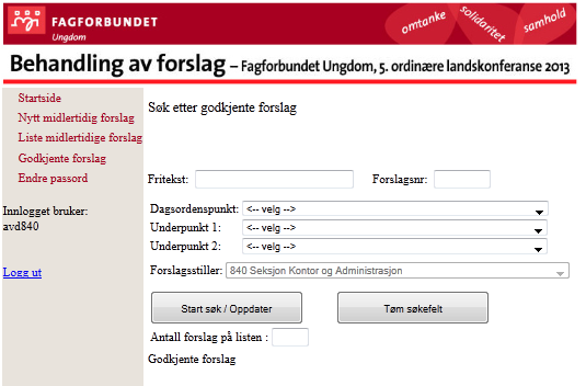 For å registrere nytt forslag, trykk på «Nytt midlertidig forslag». Her velger du dagsordenspunkt, kapittel og linje, og skriv deretter inn forslag og begrunnelse.