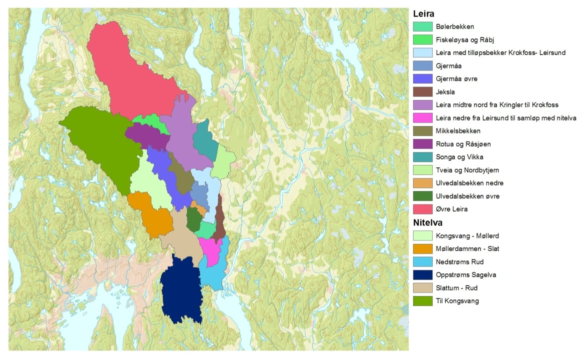 2.1.6 Leira-Nitelva Vannområdene Leira og Nitelva består av elvene Leira og Nitelva som nederst i vannområdet går sammen og munner ut i Glomma og Øyeren.