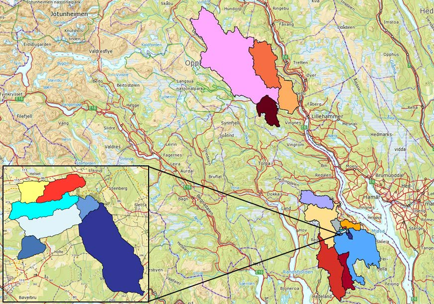 2.1.8 Delfelter i Oppland I Oppland er det valgt ut 18 delfelter, alle i vannområde Mjøsa, som representerer de viktigste/mest intensivt drevne jordbruksområdene i området.