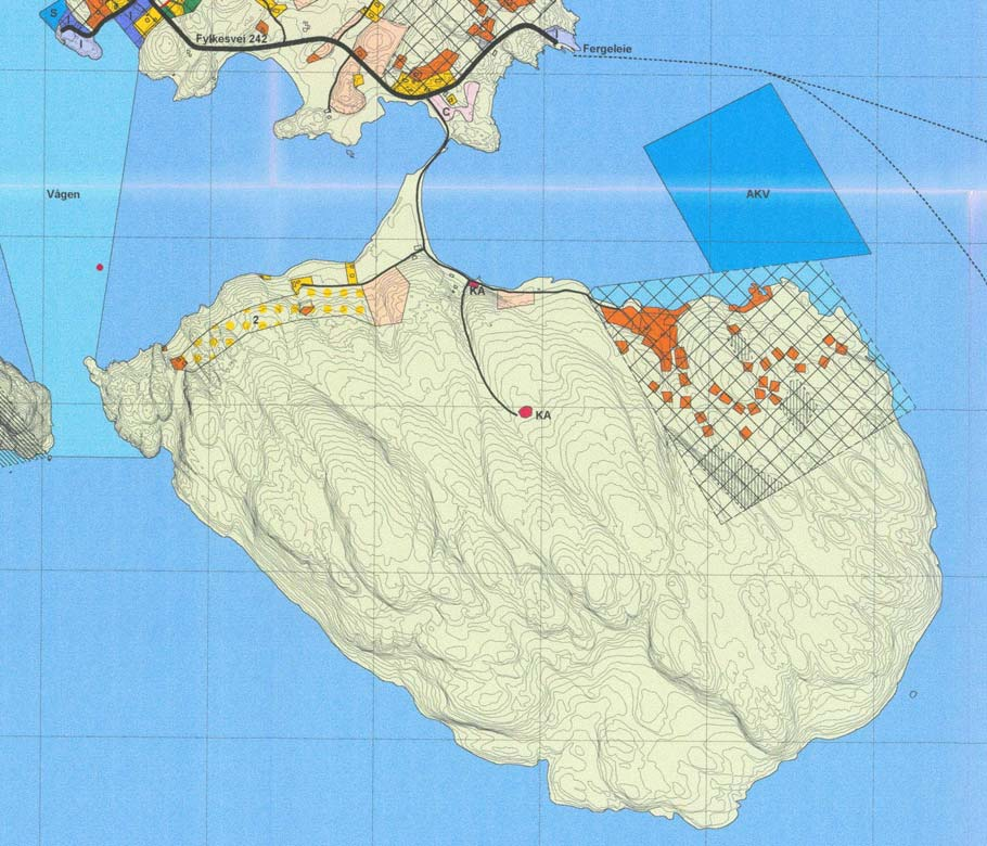 Figur 3-3 viser utsnitt fra kommuneplan for, Arealdel, delplan Storfosna/Kråkvåg. Alternativ 0 Tunnelprosjektet ligger i i Sør Trøndelag fylke. Kommunen har ca. 5000 innbyggere.