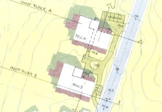 A B Situasjonsplan Parkeringskjeller Tverrsnitt vest-øst av blokk B B A Lengdesnitt sør-nord Rapport fra geotekniske undersøkelser / geoteknisk prosjektering skal foreligge sammen med søknad om