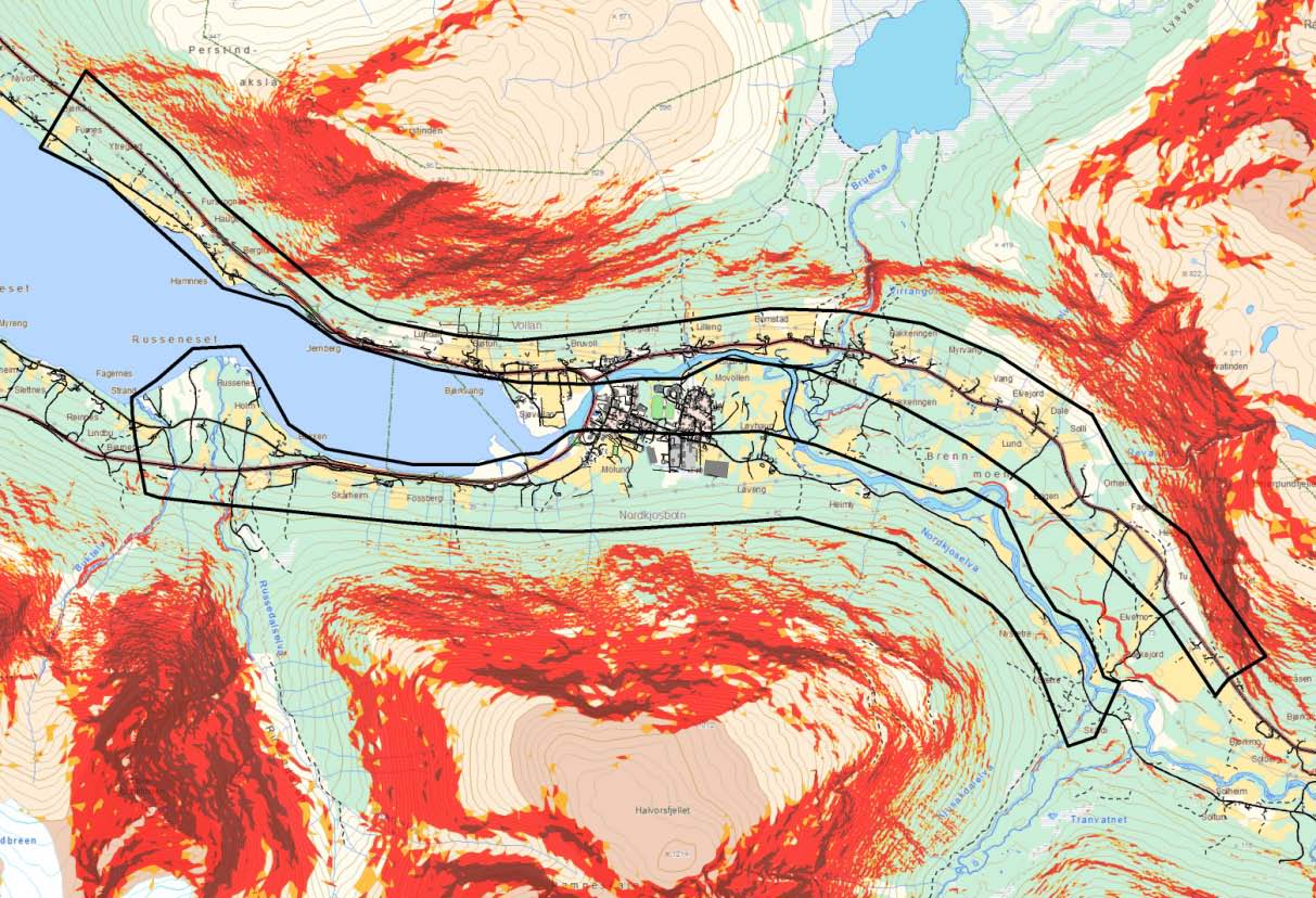 Side: 8 3 Beskrivelse av terreng-, berggrunns- og grunnforhold Fjellsidene på begge sider av dalen er tilstrekkelig bratte til utløsning av de fleste typer skred (figur 4).