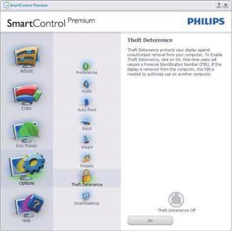 3. Bildeoptimering Options (alternativ) >Theft Deterrence (tyverisikring) - dette panelet er kun aktivt når Theft Deterrence Mode (tyverisikringsmodus) er valgt fra Plug-in (plugin)-rullegardinmenyen.