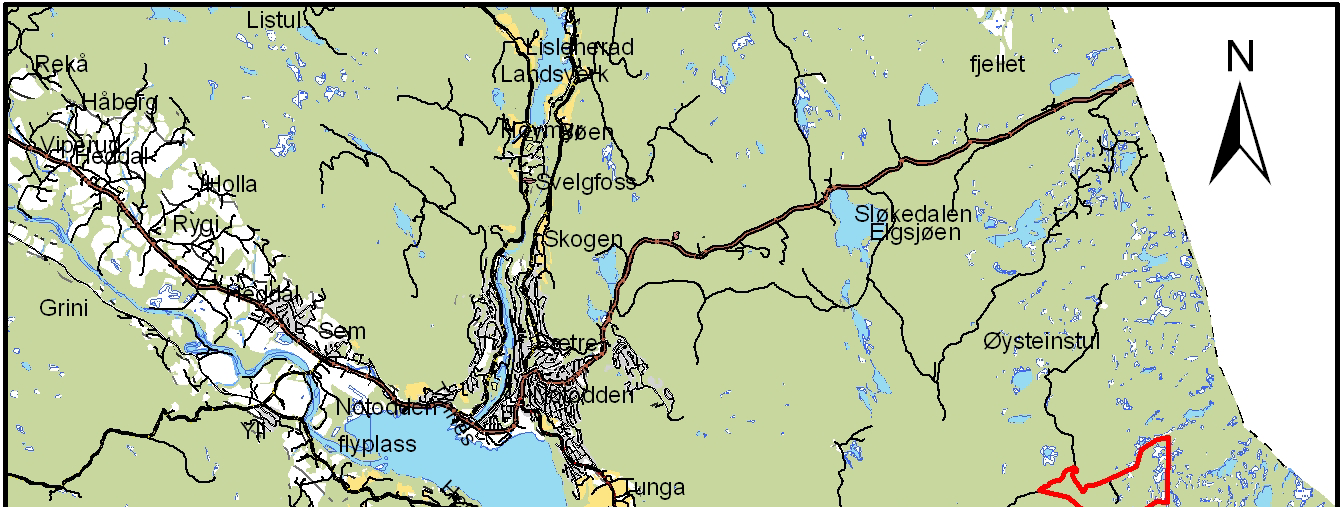 Området Planområdet ligger helt nordøst i Sauherad kommune, ca 1,5 km vest for fylkesgrensa og ca 7,5 km øst for Heddalsvatnet.