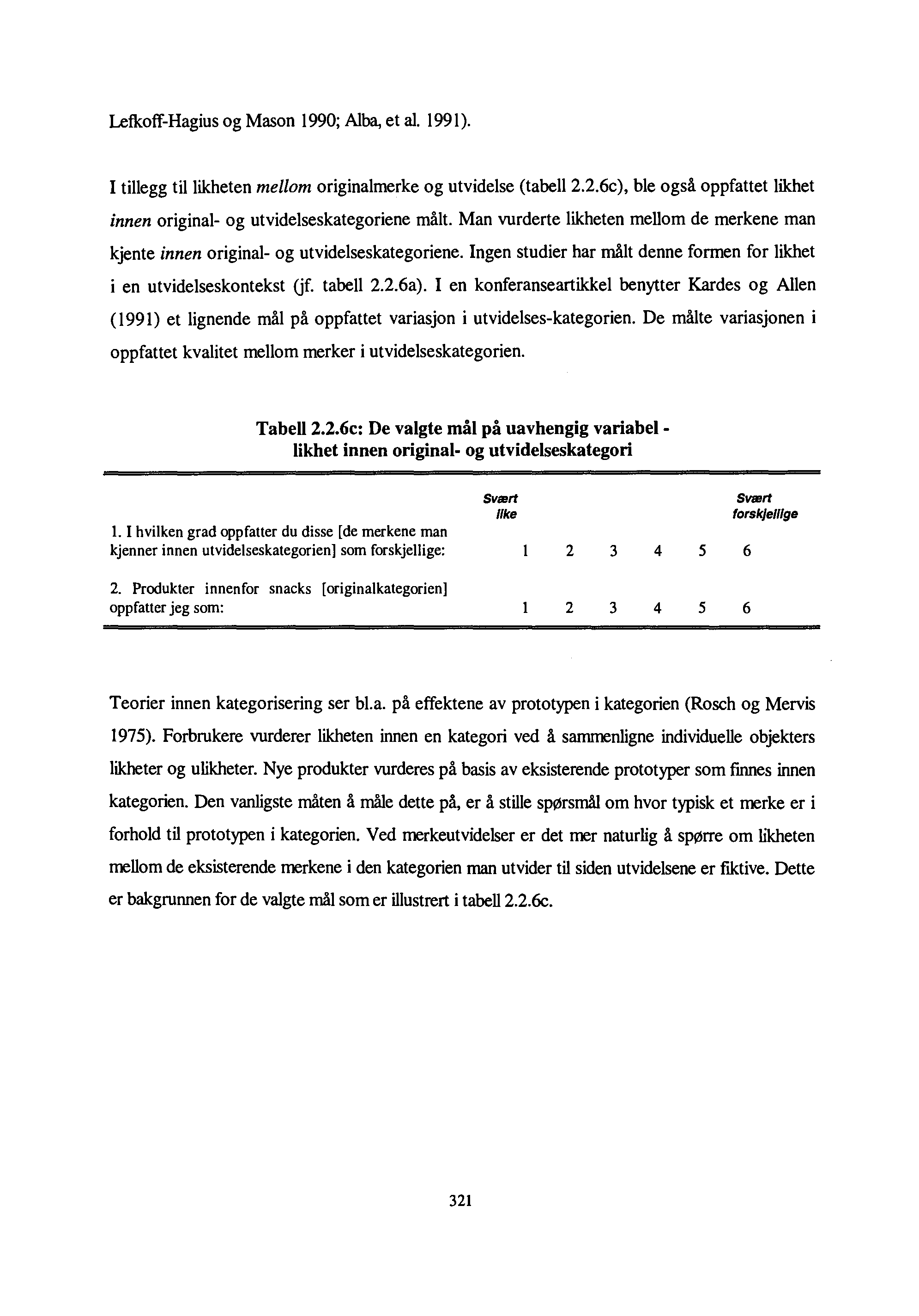 Letkoff-Hagius og Mason 1990; Alba, et al. 1991). I tillegg til likheten mellom originalmerke og utvidelse (tabe1l2.2.6c), ble også oppfattet likhet innen original- og utvidelseskategoriene målt.