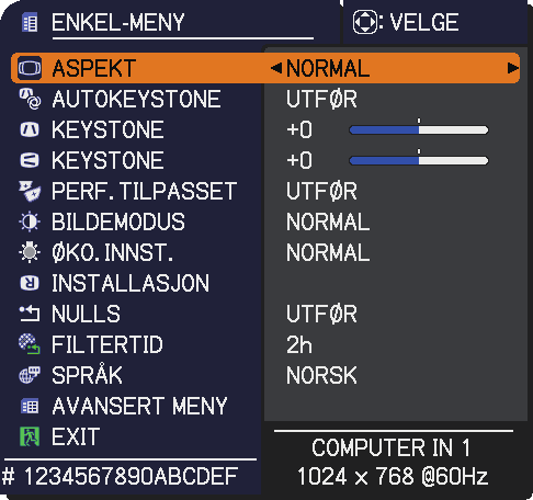 ENKEL-MENY Fra ENKEL-MENY kan man utføre de punktene som vises i tabellen nedenfor. Velg et element ved å bruke / markørknappene. Utfør det så i henhold til følgende tabell.