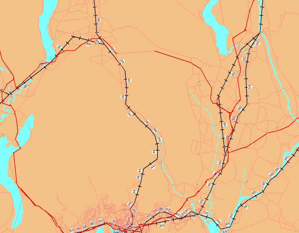 2.2.1 Referansenettverket Hastigheten på toglenker i Godsmodellen er i utgangspunktet definert til å være 65 km/t for alle innenlands toglinjer, og representerer en form for gjennomsnittlig hastighet