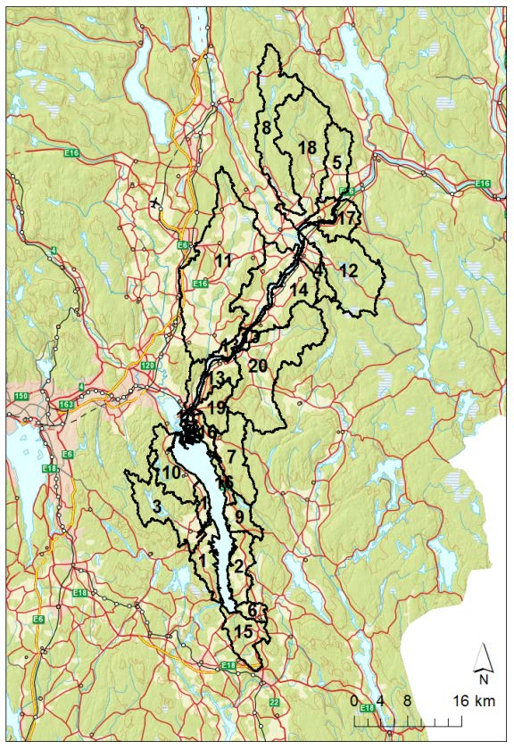 2. Materialer og metoder 2.1 Feltbeskrivelse Vannområde Øyeren (1.144 km 2 ) består av Glommas hovedløp fra samløpet med Vorma, tilløpsbekker til Vorma og den store innsjøen Øyeren (Figur 1).