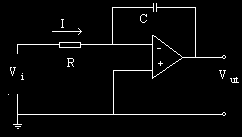 Oppgave 4: INTEGRATOR Fortsett å bruke det ferdig koblede kretskortet. Analog integratoren er en nyttig krets for mange anvendelser. I sin enkleste form ser den slik ut som på fig. 7.