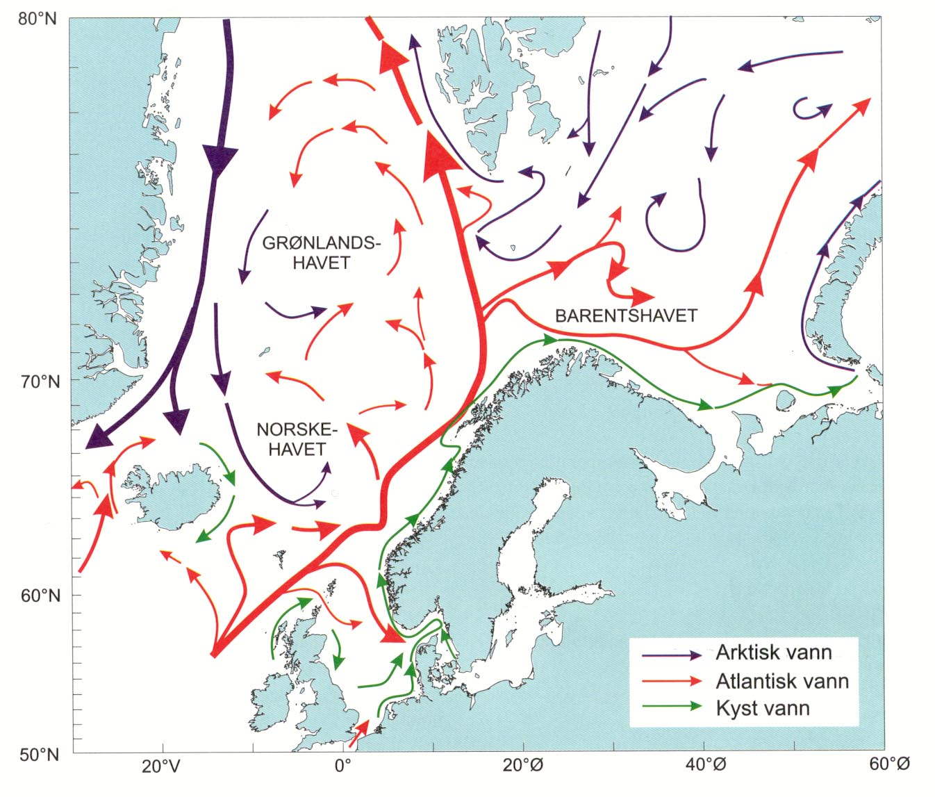 )LJXUStrømsystemer langs Norskekysten, Kilde: Aure, J. Et al, Havets miljø 1999, FiskenHav, Særnr. 2:1999. 99 Tc i andre sjøvannsprøver tatt lang Norskekysten er vist i tabell 2.