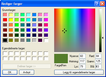 Tilsvarande for Paint: Farger/Rediger farger/definer farger.