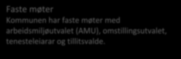 MØTEPLAN 2017 Faste møter Kommunen har faste møter med arbeidsmiljøutvalet (AMU), omstillingsutvalet, tenesteleiarar og tillitsvalde.