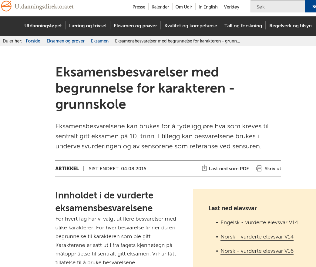 4. Elevsvar med begrunning For lærarar på ungdomssteget: Det er lagt ut nye eksamenssvar med