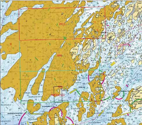 Figur 5. Prøvehøstefelt 2 (grønn ramme), 6 (turkis ramme), 13 (rød ramme) og referanseområde 2 (sort ramme). Ref. 2 ble benyttet som referanseområde for både prøvehøstefelt 2, 6 og 13.