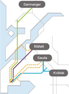 2.2. Kapasiteten kan økes trinnvis Statnett planlegger å installere reaktiv kompensering og temperaturoppgradere ledningene mellom Sauda og Håvik for å øke kapasiteten i dagens nett (trinn 1).