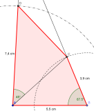 I tillegg må vi kjenne til hvordan vinkler navngis, se E.7 (Dynamisk geometri). FORKLARING Når vi skal tegne hjelpefiguren, begynner vi med ABC. Så bygger vi på ACD: Slik kan du bruke geogebra 1.