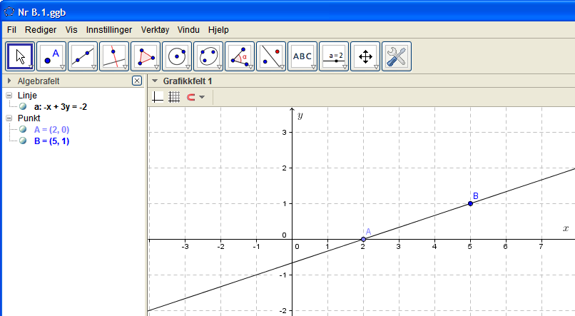 (Merk at punktene automatisk får navnene A og B.
