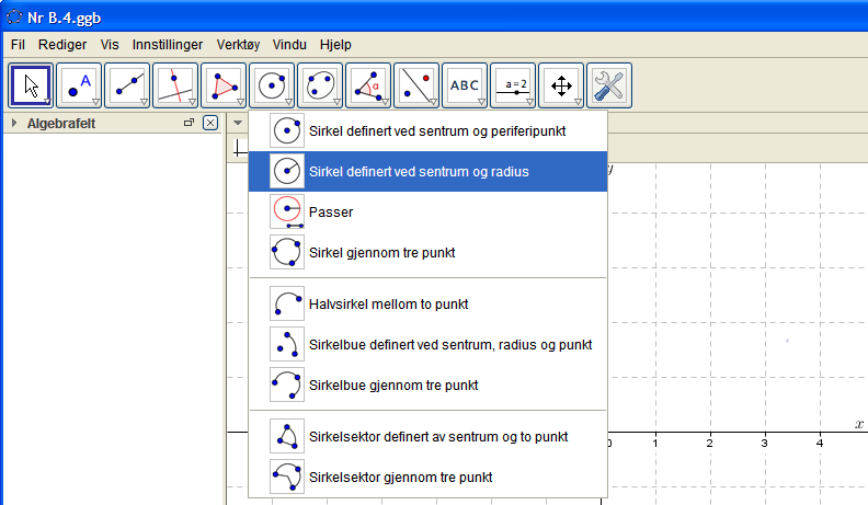 NIVÅ B Vi skal bruke geogebra til å tegne en sirkel.