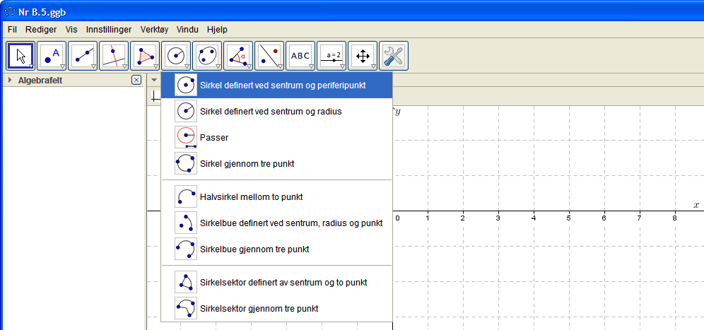 NIVÅ B B.5: Kunne tegne en sirkel definert ved sentrum og periferipunkt.