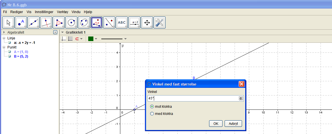 denne dialogboksen: Geogebra forslår automatisk en