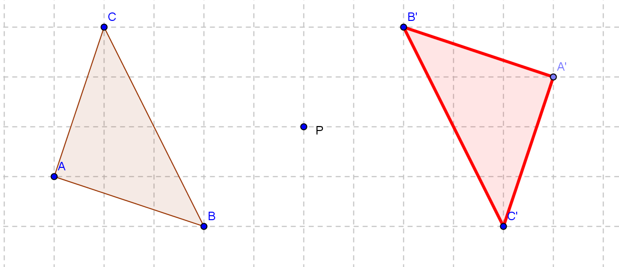 NIVÅ C Vi speiler ved å flytte hvert punkt langs en stråle. Punktet A flyttes langs en stråle som går fra A og gjennom P. Det ender i et punkt, A, slik at AP er like lang som A P.