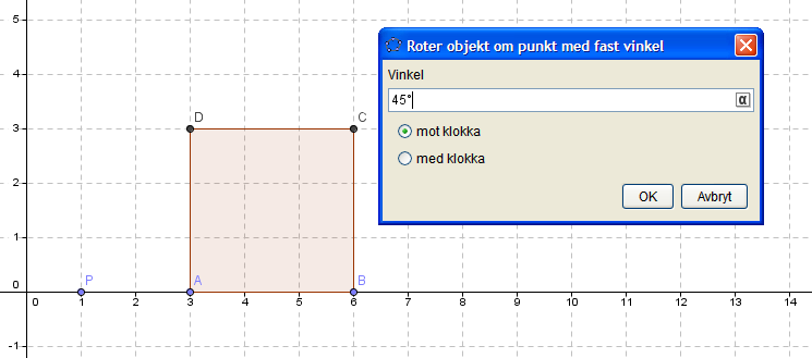 Deretter trykker vi på P (som er sentrum).