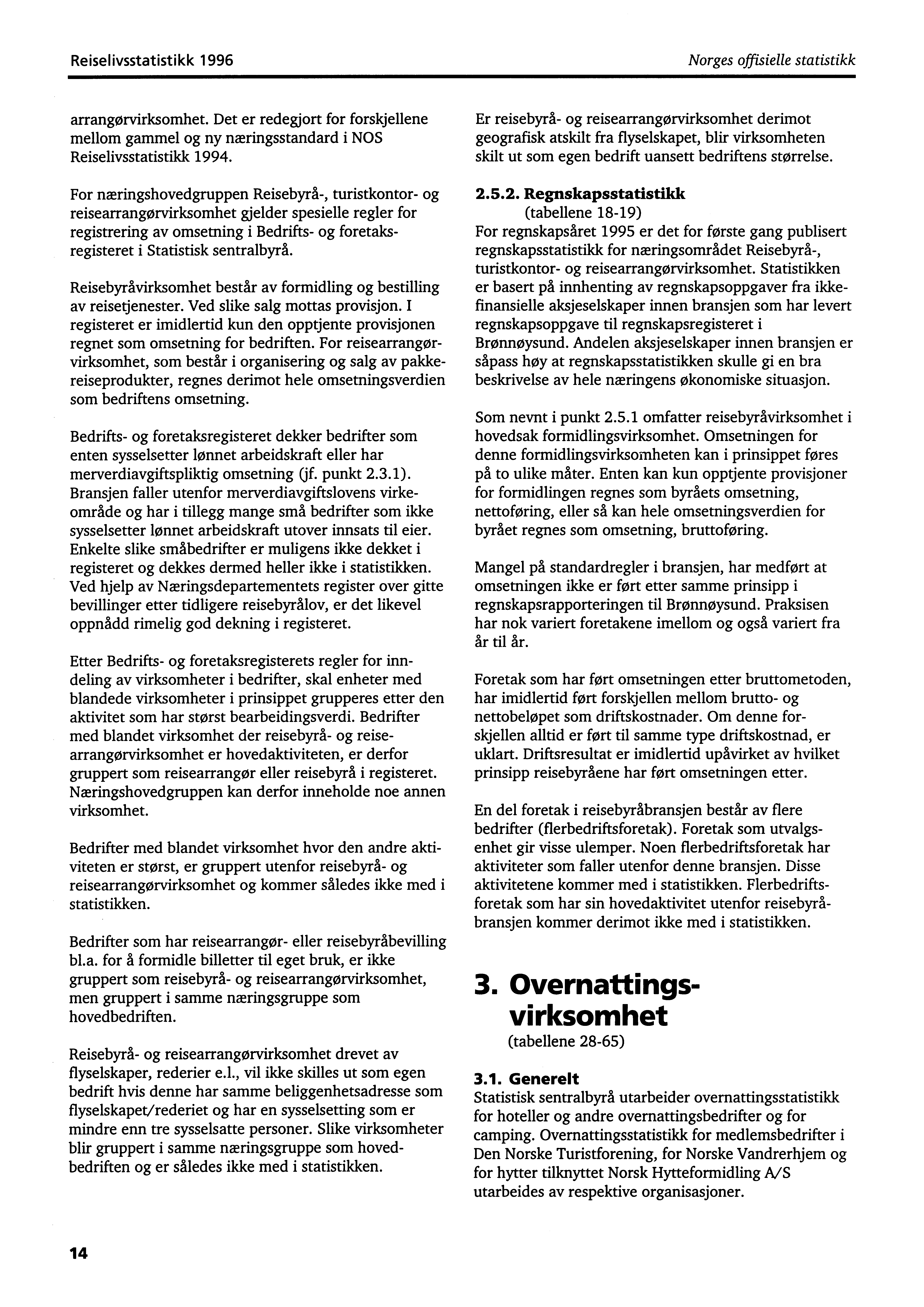 Reiselivsstatistikk 1996 Norges offisielle statistikk arrangørvirksomhet. Det er redegjort for forskjellene mellom gammel og ny næringsstandard i NOS Reiselivsstatistikk 1994.