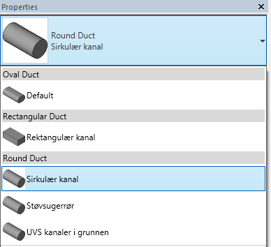 3. Produkter i rte-filen (VVS) I template-filen er det lagt inn en del kanaltyper, rørtyper og produkter allerede. Kanaler og rør er lagt inn for at oppstart av nye prosjekter skal være lettere.
