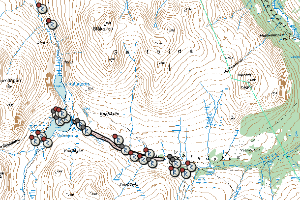 5.1.1 Sør Fron og Nord-Fron: 5.1.1.1 Vuludalen Vulutjern Rekker med fangstgraver, steinbuer og gravminner.