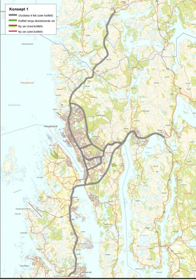 Prinsipper for arealutvikling og by-/tettstedsutvikling i konsept 1 Hovedstrategien for arealutvikling i konsept 1 baseres på å dra nytte av økt tilgjengelighet langs hovedvegnettet og nye