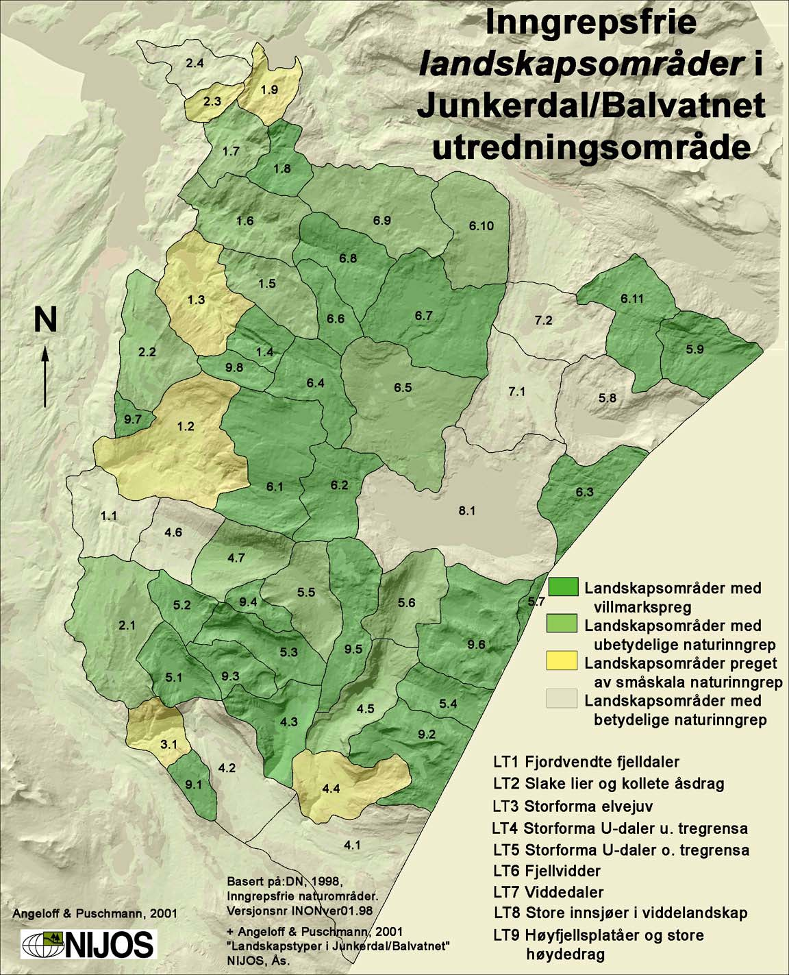 Kartlegging av landskap i samband med bruks- og verneplan for Junkerdal/Balvatnet området Kart 3. Inngrepsfrie landskapsområder (tilsvarende områdenavn som nevnt i kartfigurtekst 2).