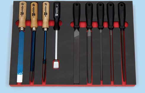 toolsystem hammer og meiselsett Innhold: 5 deler Smihammer 500 g Flatmeisel 150, 200 og 250 mm Kryssmeisel