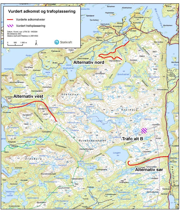 Andre vurderte utbyggingsløsninger Storheia vindpark Alternativene er forkastet etter en samlet vurdering av teknisk-økonomiske, anleggsmessige/driftsmessige og miljømessige forhold.