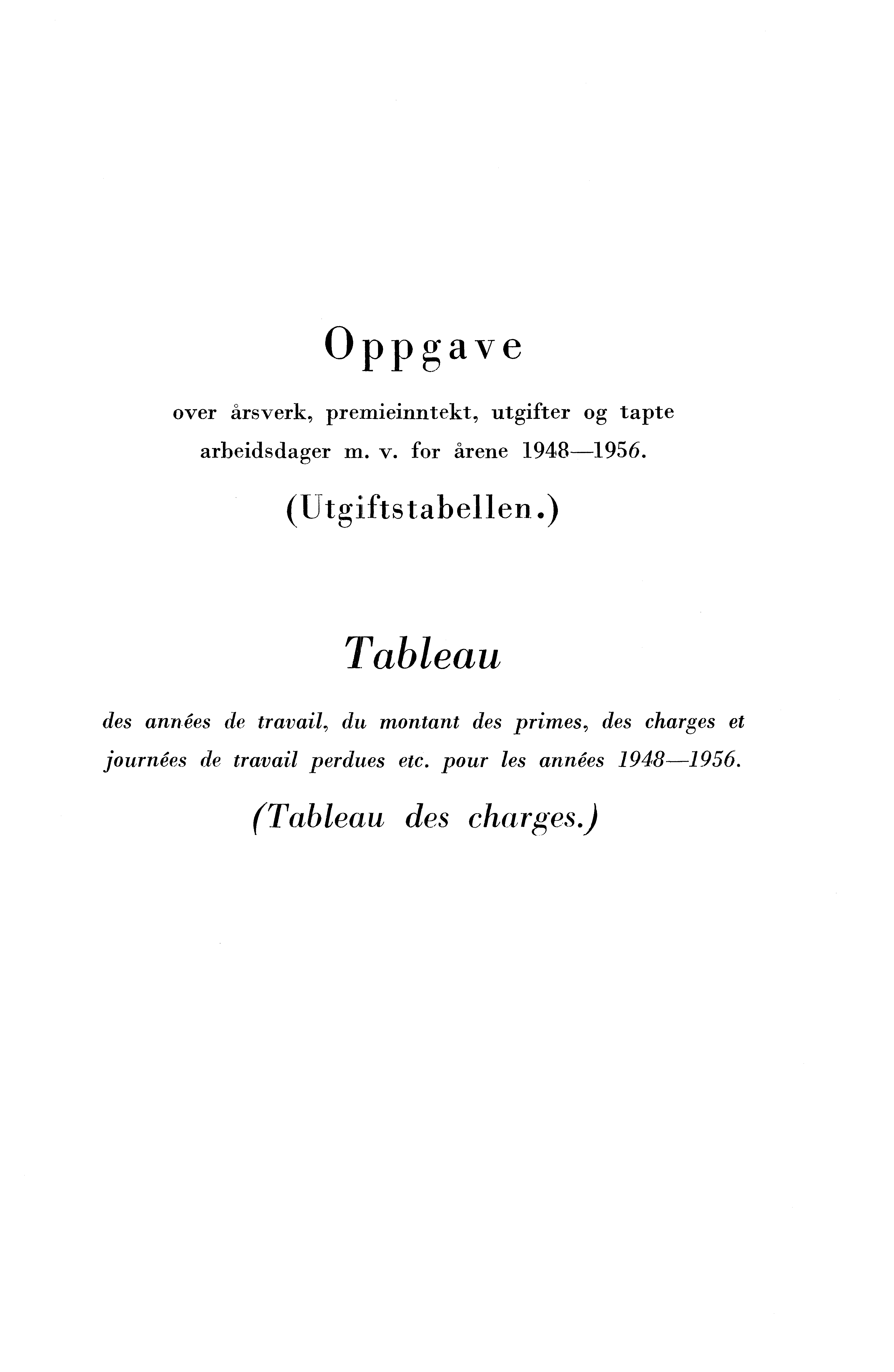 Opp g ave over årsverk, premieinntekt, utgifter og tapte arbeidsdager m. v. for årene 1948-1956. (Utgiftstabellen.