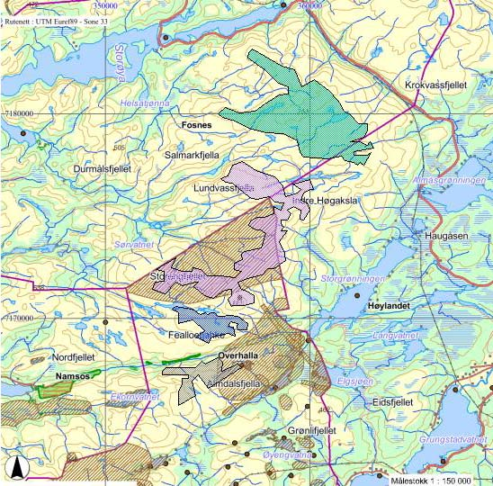 Melding med forslag til utredningsprogram, Grønningfjella vindkraftanlegg Figur 4.2. Viktige viltområder (brun skravur) i og omkring planområdet for vindkraftanlegget.