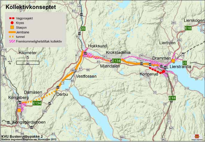 Kollektivkonseptet Kollektivkonseptet skal bedre effektiviteten og redusere privatbiltrafikken ved hjelp av satsing på kollektivsystemet. Kollektivkonseptet består av tiltak på jernbane og buss.