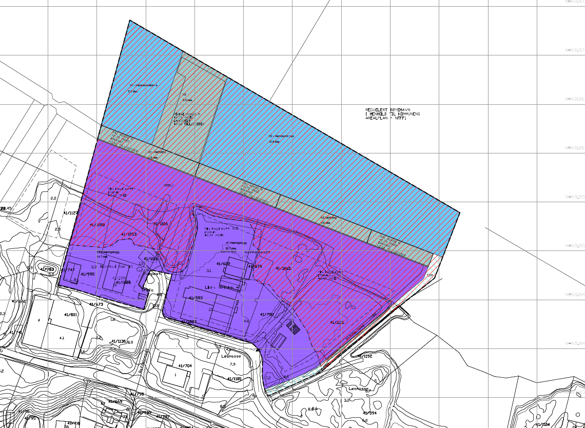 Utsnitt av plankart Bebyggelse og anlegg med plassering og utforming Planen å videreføre føresegner i reguleringsplanen «Mylna Industriområde» med hensyn til bygg sin utforming, høgder m.m.. Det er egne formål for næringsbygg.