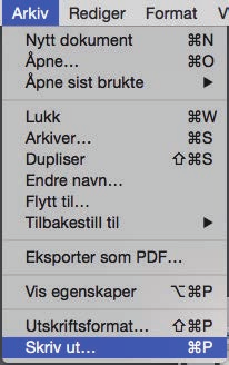 På MX-3050N/3550N/4050N/5050N/6050N kreves PS3-ekspansjonssettet for å kunne bruke maskinen som en skriver i et Mac OS-miljø. Velg [Utskriftsformat] på [Arkiv]-menyen.