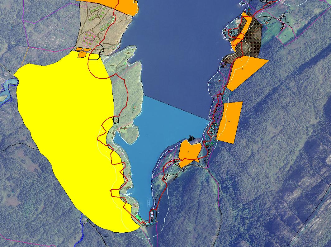 Lygrepollen - Sundfjord Hytte 31 Hytte 19 EksisterandeLNF spreidd bustad Hytte 18 Strandsone(båthamn) 46 Hytte 17 Friluftsliv/badeplass 17 Hytteområda på austsida av vågen ligg alle i tilknyting til