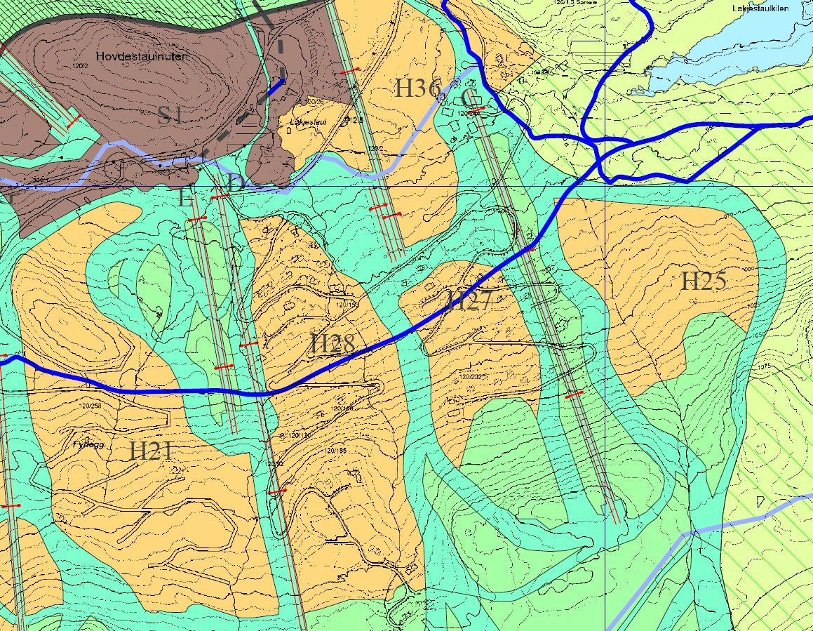 6 Fig 3: Utsnitt fra kommunedelplanen fra 2002 sammenstilt med faktisk utbygging Ved oppstart av detaljplanarbeidet for H28 i 2003 ble det