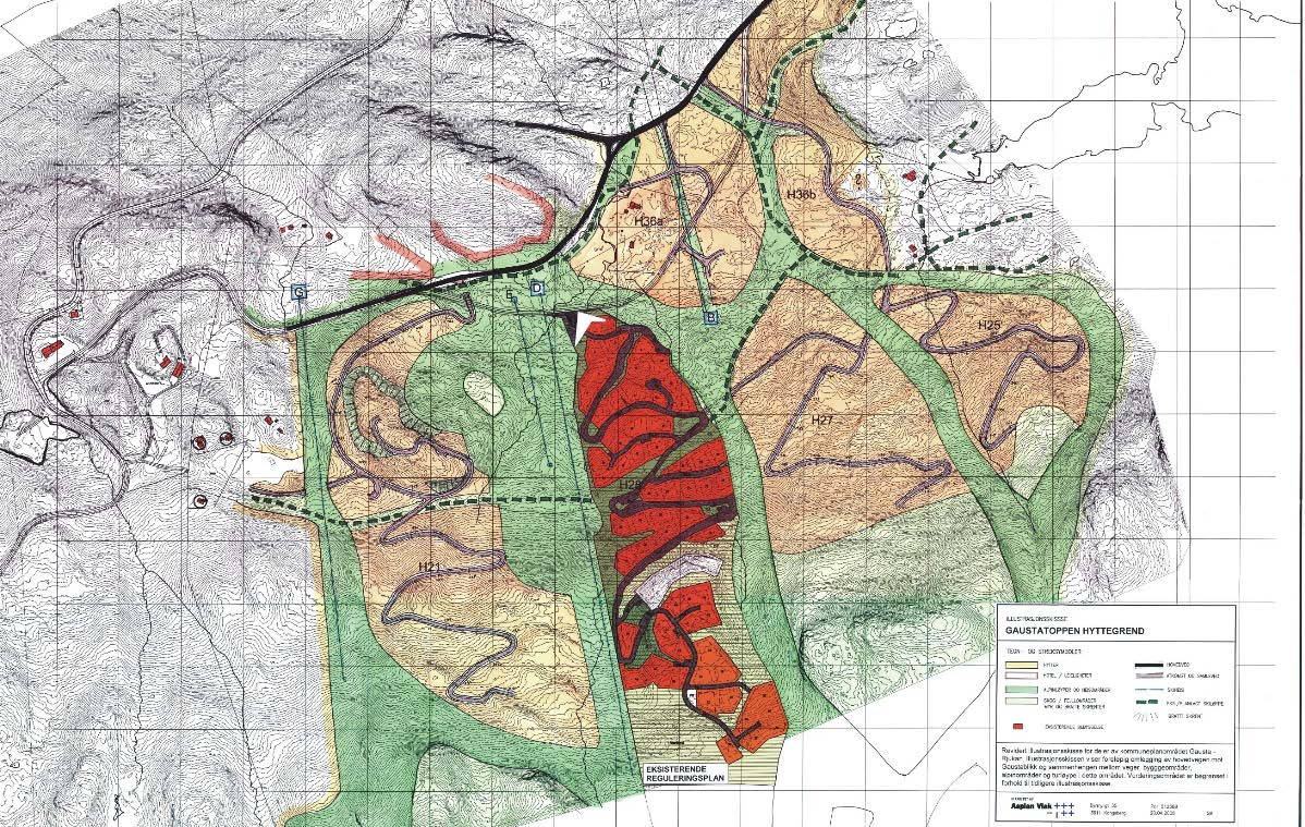 7 I 2006 ble illustrasjonsskissen revidert for å vise omlegging av hovedvegen mot Gaustablikk og sammenhengen mellom veger, byggeområder, alpinområder og turløype som forprosjekt til