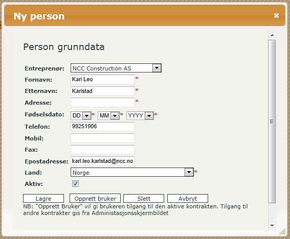 Del II - For Statens vegvesen 27 person-bruker (til bruk av oversiktslister) for entreprenørene direkte fra det samme skjermbildet.