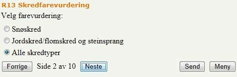 i skjemaet. Skjemaet sendes inn med knappen «Send» og knappen «Meny» fører til hovedmenysiden av ELRAPP mobil.