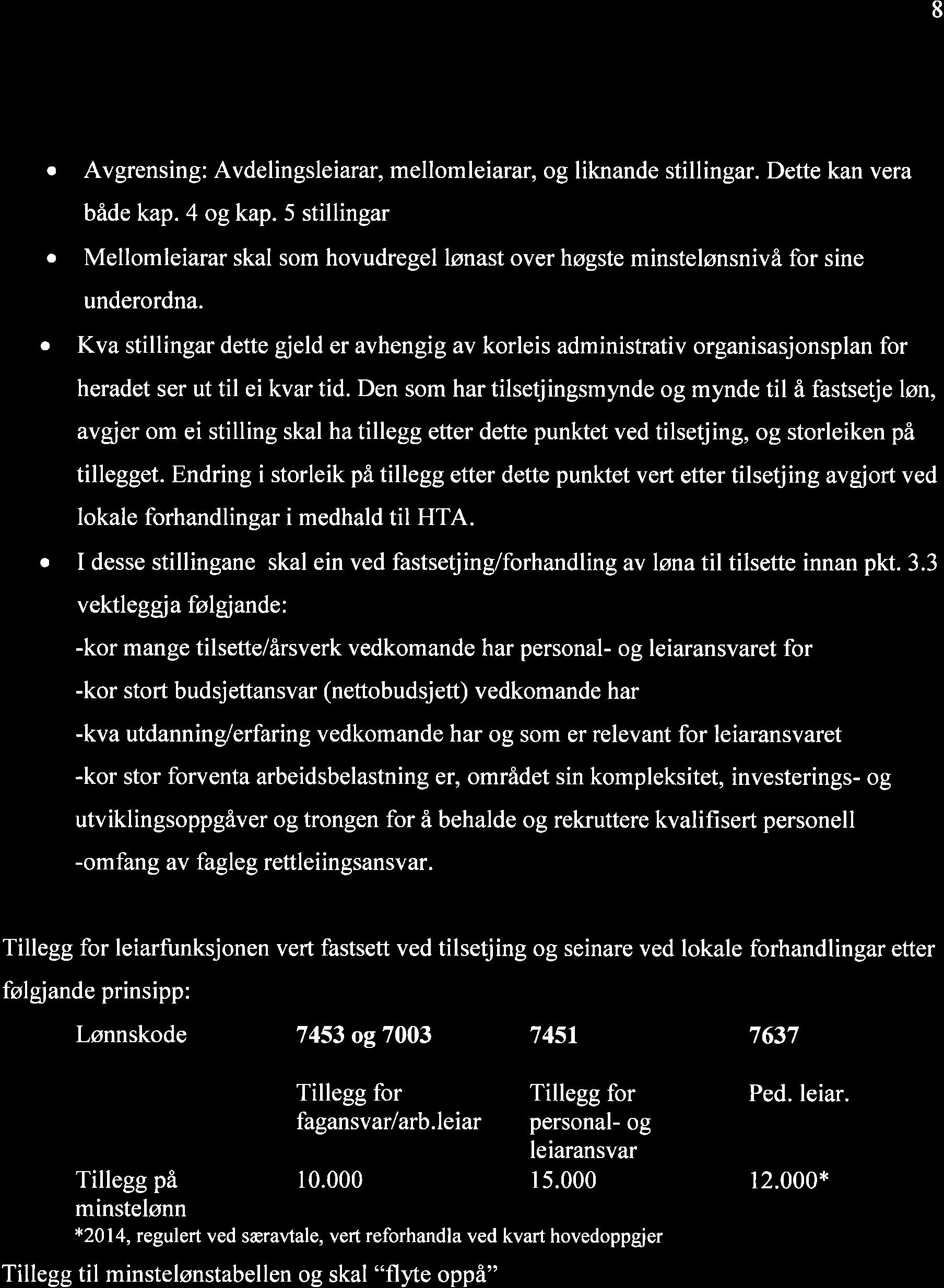 8 3.3 M I-I-ovLEIARAR og DIREKTE PLASSERTE STILLINGAR a a Avgrensing: Avdelingsleiarar, mellomleiarar, og liknande stillingar. Dette kan vera både kap. 4 og kap.