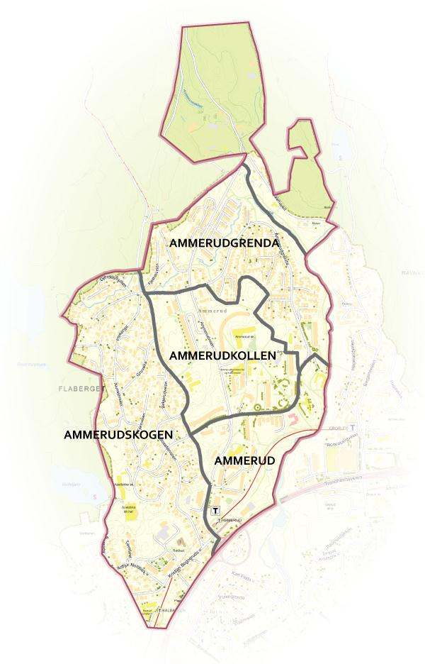 AMMERUD - OMDØMME OG LEVEKÅR 8 Figur 2: Kart over grunnkretsene i delbydel Ammerud I sin rapport beskriver NIBR Ammerud på følgende måte: «[Ammerud] er et område med store interne variasjoner, både