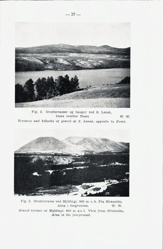 37 Fig. 2. Grusterrasser og hauger ved S. Lauså, tvers overfor Neset. W. W. Terraces and MUocks of gravel at S. Lauså, opposite to Neset Fig. 3.